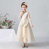 A Line Ivory Sleeveless Tulle Beaded Flower Girl Dresses