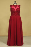 2024 High Neck Prom Dresses Beaded Bodice Burgundy/Maroon A Line Chiffon Open PQKPMJ11