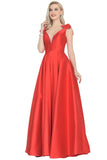 2024 V-Neck Bubble Shoulder A-Line Satin Evening PKJ1LTLG