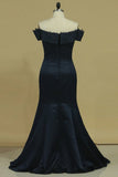 2024 Prom Dresses Boat Neck Satin With Applique And Beads PRGQCETG