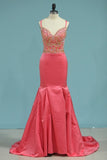 2024 Mermaid Spaghetti Straps Prom Dresses Satin P5KL28SJ