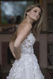 Charming Ball Gown Sweetheart Strapless 3D Flowers Tulle Off White Wedding Dresses STK15095