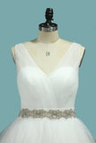 2024 Wedding Dresses V-Neck Tulle With Beaded Belt PQPZ865Z