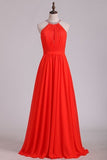 2024 Prom Dresses Halter A Line Chiffon With Beads Floor PKZ2RAG9