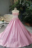 2024 Strapless Satin Wedding Dress Lace Up With Beads PK66R3RE