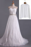 2024 Muslim Wedding Dresses Sweetheart Ball Gown Sweep/Brush Train Organza With PTA11BFN