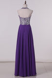 2024 Chiffon Halter A Line With Beading Floor Length PF4XTMLP