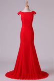 2024 New Evening Dresses Mermaid Bateau Chiffon Sweep Train Open P72ASNZY