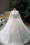 2024 Classical Floor Length Wedding Dresses High Neck Tulle Lace Up With Sequins Appliques Long PKXM12KD