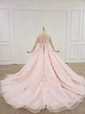 Elegant Ball Gown Pink Long Sleeves Appliques Prom Dresses, Quinceanera STK20481