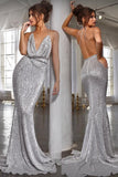 Sexy Mermaid Deep Neck Halter Backless Sequins Prom Dresses Long Formal Dresses STK15338