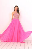 2024 V Neck Prom Dresses Chiffon With Beading PXA57CF2