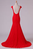 2024 New Evening Dresses Mermaid Bateau Chiffon Sweep Train Open P72ASNZY