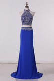 2024 Halter Prom Dresses Beaded Bodice With Slit Sweep P3GJ2D4R