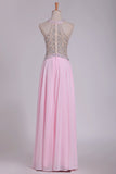 2024 Halter A Line Prom Dresses Beaded Bodice Chiffon Floor P185SMHQ