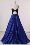 2024 Satin Prom Dresses A Line Spaghetti Straps With PHMRAQ2L