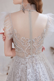 A-line Spaghetti Straps Prom Dress Long Decorative Pattern Evening Dress