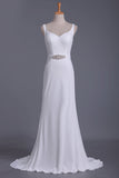 2024 Hot Mermaid V Neck Open Back With Sash Wedding Dresses PDDB6PBX