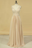 2024 A Line V Neck Chiffon With Applique Floor Length Prom P5E4FSGP