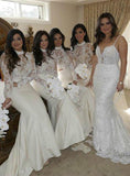 Long Sleeve Mermaid High Neck Ivory Bridesmaid Dress with Lace,Wedding Party STK20486