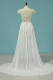 2024 Beach Wedding Dresses A-Line V-Neck Chiffon Full PNCEBN81