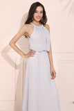 Simple Grey Chiffon Prom Dress Round Neck Long Evening Dress