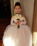 Ball Gown Long Sleeve Tulle Appliques Flower Girl Dresses with Bowknot, Baby Dresses STK15560