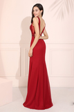 Mermaid Beading Red Prom Dress Side Split Long Evening Dress