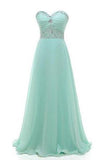 Gorgeous Sweetheart A-line Strapless Chiffon Crystal Floor-Length Long Prom Dresses