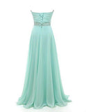 Gorgeous Sweetheart A-line Strapless Chiffon Crystal Floor-Length Long Prom Dresses