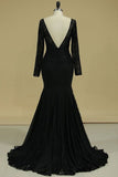 2024 Black Sexy Open Back Long Sleeves Mother Of The Bride Dresses Mermaid Chiffon & PNCMLD5L