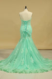 2024 Evening Dresses Mermaid Sweetheart With Applique And Beads Sweep PHJ6TTG7