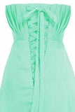 Cheap Classy Mint A-line Strapless Beading Chiffon Sleeveless Pleat Long Prom Dresses