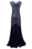 Navy Blue Sequin Gatsby Maxi Long Evening Prom Dresses