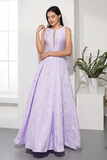 Lavender Prom Dress Embossing Round Neck Evening Dress