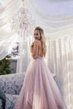 Elegant A Line Spaghetti Straps V Neck Prom Dress With Handmade Flowers, Bridesmaid Dress STK15577