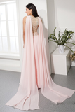 Gorgeous V Neck Pink Tulle Long Prom Evening Dresses With Appliques