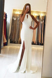 2024 Halter Open Back Satin Mermaid Evening Dresses P84R545X