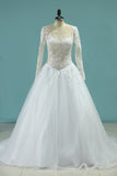 2024 Scoop A-Line Wedding Dresses Court Train Tulle With P1D5MLMC