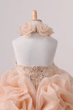 2024 Halter Organza With Beading Flower Girl Dresses Ball Gown Knee PFBN789L