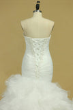 2024 Plus Size Sweetheart Ruched Bodice Wedding Dresses Mermaid Tulle With Beading Court P9E76EF3