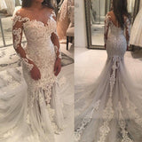 Long Sleeve Sparkly Mermaid V Neck Beads Wedding Dresses With Applique STK15249