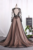 2024 Scoop Long Sleeves A Line Evening Dresses Tulle With PQKJ5QRP