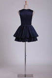 2024 A Line Scoop Homecoming Dresses Satin Short/Mini Zipper P44GBNZP