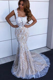 Charming Mermaid Square Neck Straps Lace Wedding Dresses, Bridal STK20403