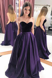 A Line Satin Sweetheart Long Prom Dresses With Pockets Strapless PY9AG164