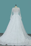 2024 Long Sleeves Ball Gown Wedding Dresses Bateau Tulle & Satin PS41YDEX