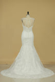 2024 Spaghetti Straps Mermaid Wedding Dresses Tulle With PRQAM7FD