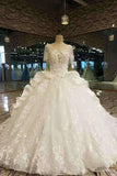 2024 Luxurious Scoop Neck Wedding Dresses Tulle Floor Length With Crystals PJH8BE5D