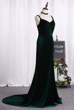 2024 Velvet With Slit Spaghetti Straps Evening Dresses Sheath PSDAYY44